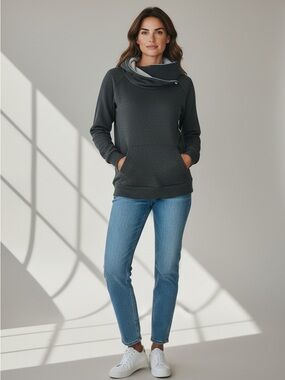 UNIQUE WOMENS HOODIE Lightweight Black with Silver Hood Interior Medium EUC